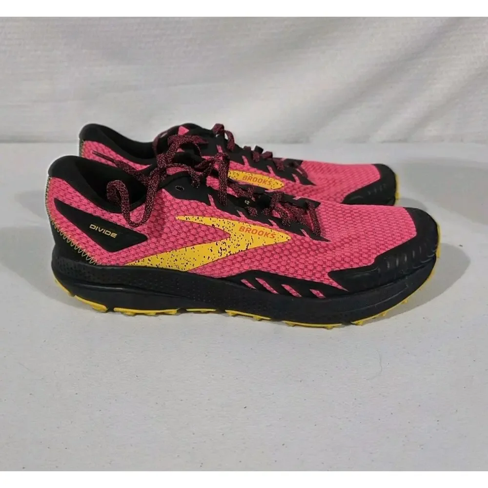 Brooks Divide 4 Shoes Womens Size 12 Pink Black Yellow Trail Running Sneakers
